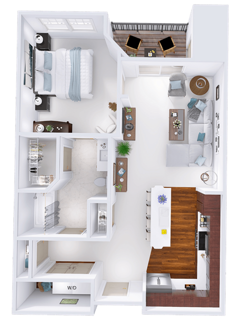 Floor plan for 1 bed, 1 bath, 766 sqft